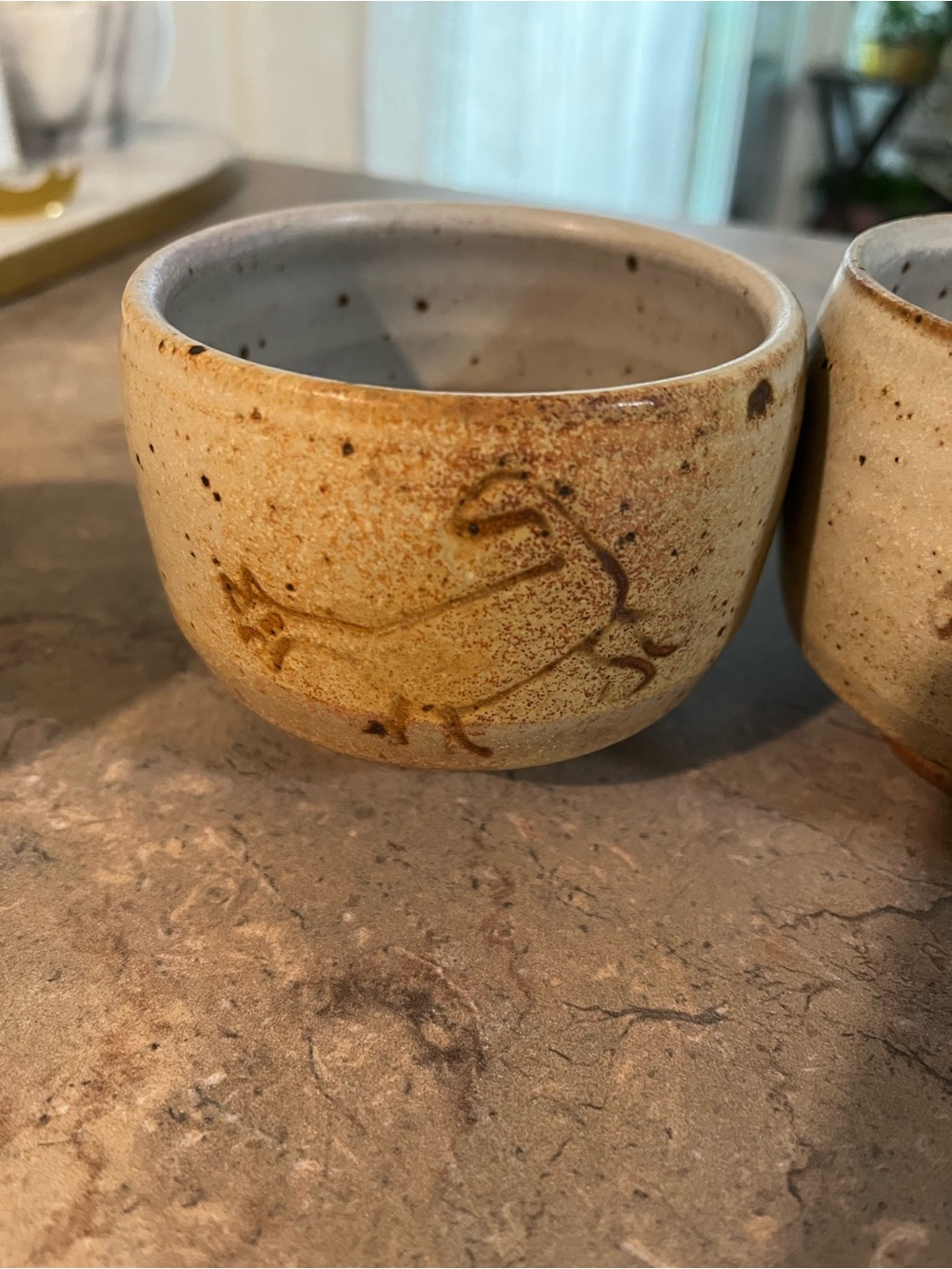 Vintage Japanese Pottery Tea Bowl Set of 4/Hand Painted Animals Choju-Gigi Style - Picture 8 of 9